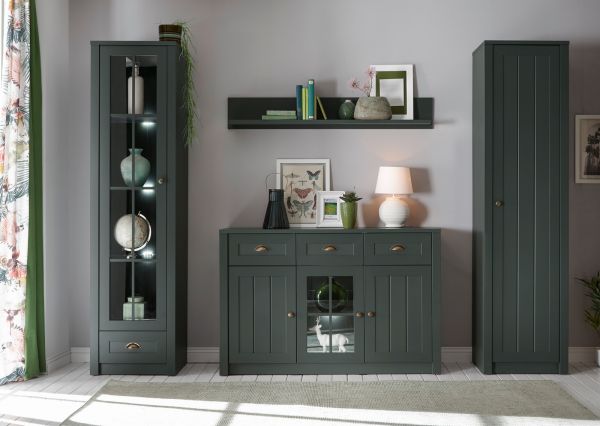 Wohnwand Forres in gr�n Landhaus Wohnkombination 3-teilig 230 x 198 cm