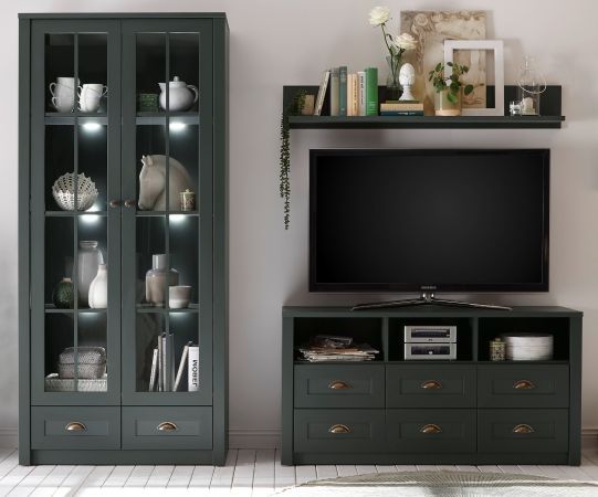 Wohnwand Forres in gr�n Landhaus Wohnkombination 3-teilig 240 x 198 cm