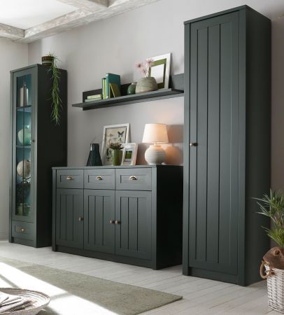 Wohnwand Forres in mattem Gr�n Landhaus Wohnkombination 4-teilig 270 x 198 cm