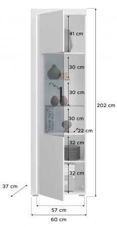 Vitrine Sunroof in wei� Hochglanz Vitrinenschrank inklusive Beleuchtung 60 x 202 cm, Soft-Close