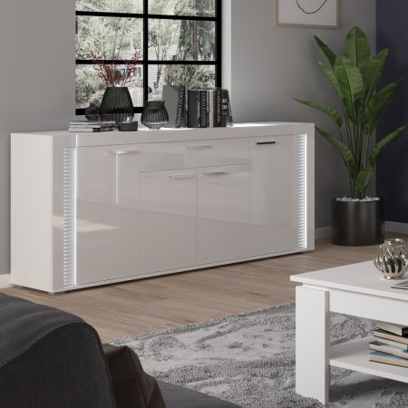 Sideboard Sunroof in wei� Hochglanz Kommode inklusive Beleuchtung 182 x 84 cm, Soft-Close