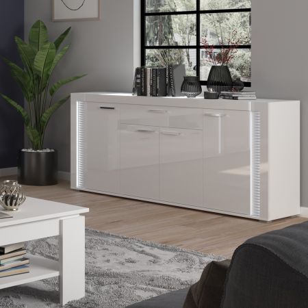 Sideboard Sunroof in wei� Hochglanz Kommode inklusive Beleuchtung 182 x 84 cm, Soft-Close