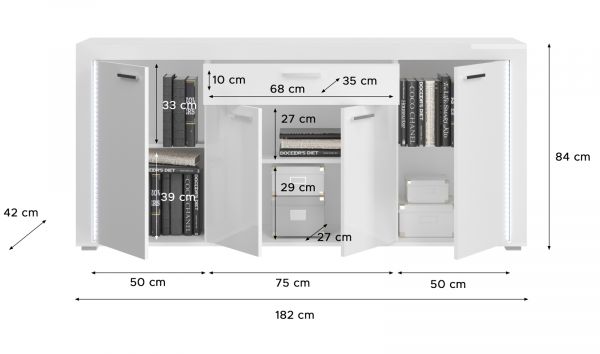 Wohnwand Sunroof in wei� Hochglanz Wohnkombination 3-teilig inklusive Frontbeleuchtung 332 x 202 cm