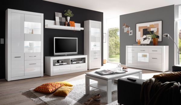Vitrine Carrara in wei� Hochglanz Wohn- und Esszimmer Vitrinenschrank 100 x 198 cm