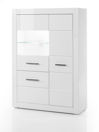 Vitrine Carrara in wei� Hochglanz Wohn- und Esszimmer Vitrinenschrank halbhoch 100 x 142 cm