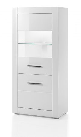 Vitrine Carrara in wei� Hochglanz Wohn- und Esszimmer Vitrinenschrank halbhoch 65 x 142 cm