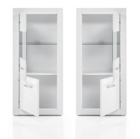 Vitrine Carrara in wei� Hochglanz Wohn- und Esszimmer Vitrinenschrank halbhoch 65 x 142 cm
