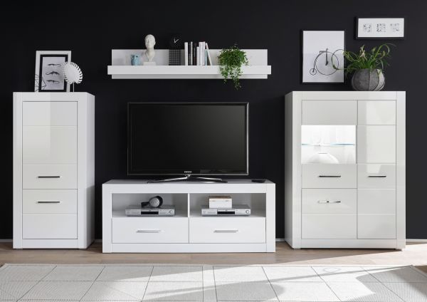 Highboard Carrara in wei� Hochglanz Wohn- und Esszimmer Anrichte 65 x 142 cm