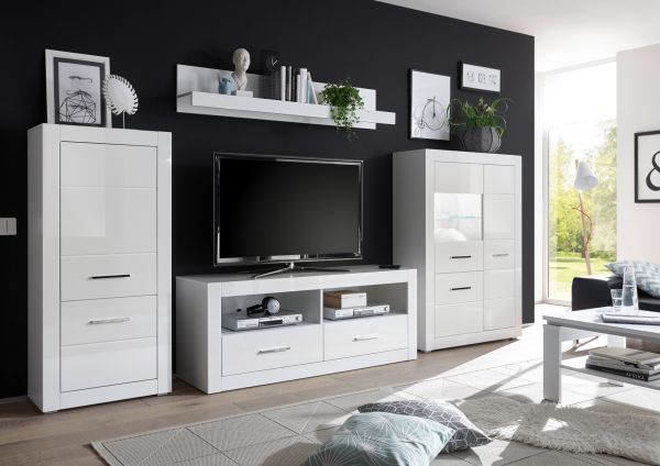 Highboard Carrara in wei� Hochglanz Wohn- und Esszimmer Anrichte 65 x 142 cm