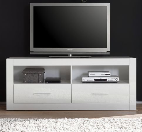 TV-Lowboard Carrara in wei� Hochglanz TV Unterteil in Komforth�he auf Rollen 150 x 61 cm