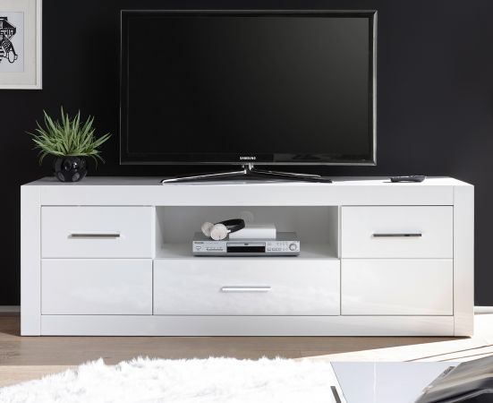 TV-Lowboard Carrara in wei� Hochglanz, TV Unterteil 180 cm mit Komforth�he, auf Rollen