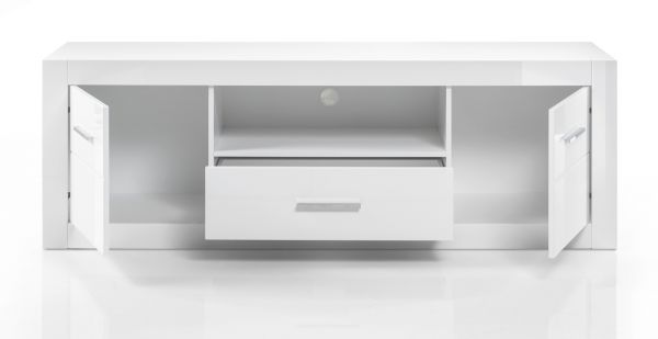 TV-Lowboard Carrara in wei� Hochglanz, TV Unterteil 180 cm mit Komforth�he, auf Rollen