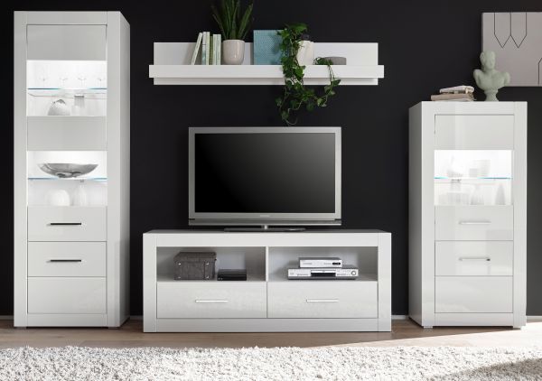 Wohnwand Carrara in wei� Hochglanz Wohnkombination 4-teilig 300 x 198 cm