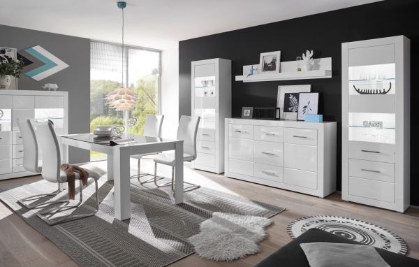 Wohnwand Carrara in wei� Hochglanz Wohnkombination 4-teilig 300 x 198 cm