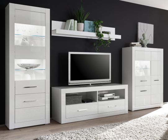 Wohnwand Carrara in wei� Hochglanz Wohnkombination 4-teilig 335 x 198 cm