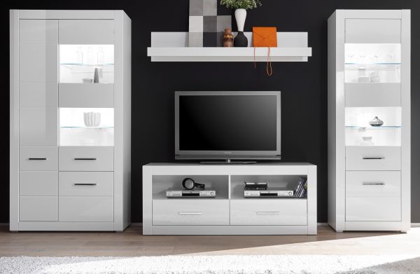 Wohnwand Carrara in wei� Hochglanz Wohnkombination 4-teilig 335 x 198 cm