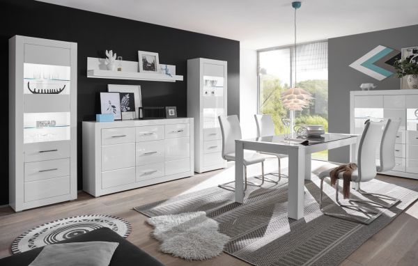 Wohnwand Carrara in wei� Hochglanz Wohnkombination 4-teilig 314 x 198 cm