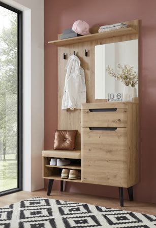 Garderobe Ronson in Artisan Eiche und schwarz Kompaktgarderobe skandinavisch 110 x 200 cm