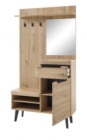 Garderobe Set 2-teilig Ronson in Artisan Eiche und schwarz Garderobenkombination skandinavisch 232 x 200 cm