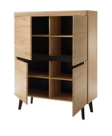 Garderobe Set 2-teilig Ronson in Artisan Eiche und schwarz Garderobenkombination skandinavisch 232 x 200 cm