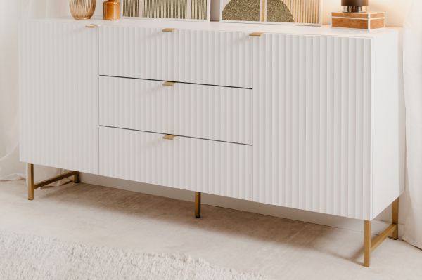 Sideboard Hawick in wei� matt mit 3D-Wellenstruktur Wohn- und Esszimmer Kommode 179 x 90 cm