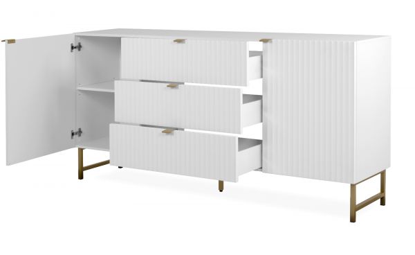 Sideboard Hawick in wei� matt mit 3D-Wellenstruktur Wohn- und Esszimmer Kommode 179 x 90 cm