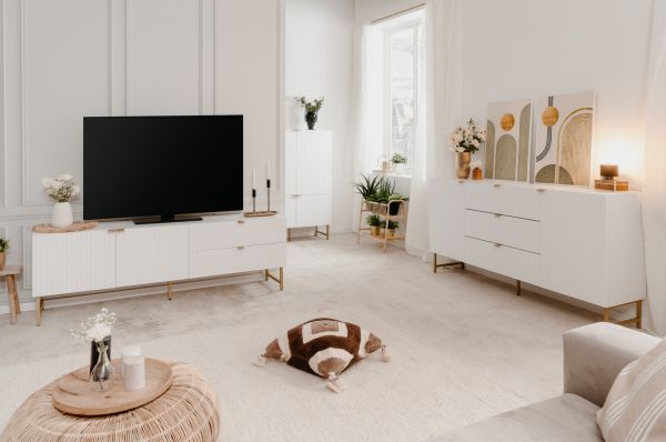 Highboard Hawick in wei� matt mit 3D-Wellenstruktur Wohn- und Esszimmer Anrichte 100 x 142 cm