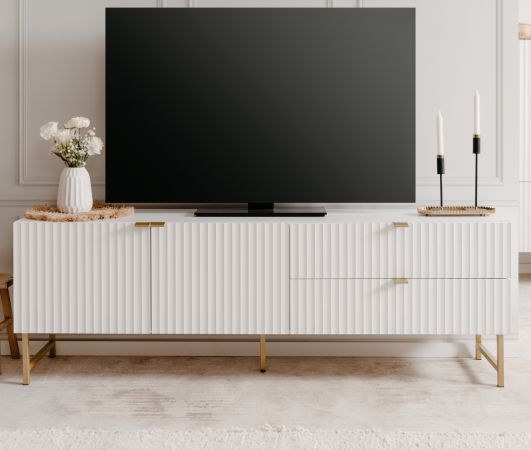 TV-Lowboard Hawick in wei� matt mit 3D-Wellenstruktur TV Unterteil in Komforth�he 179 x 61 cm