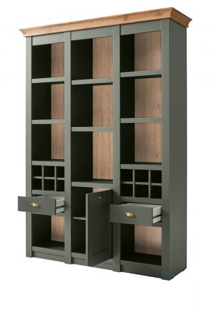 Regal Norwich in gr�n und Wotan Eiche Landhaus Regalschrank mit Weinregal 147 x 207 cm
