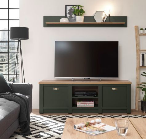 TV-Lowboard Norwich in gr�n und Wotan Eiche Landhaus TV Unterteil 152 x 51 cm