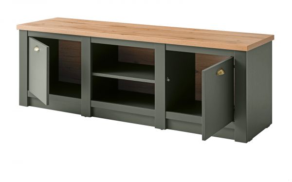 TV-Lowboard Norwich in gr�n und Wotan Eiche Landhaus TV Unterteil 152 x 51 cm
