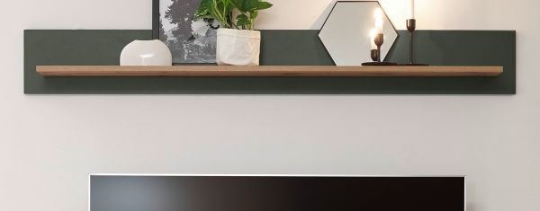 Wandboard Norwich in gr�n und Wotan Eiche Landhaus Wandregal 150 cm