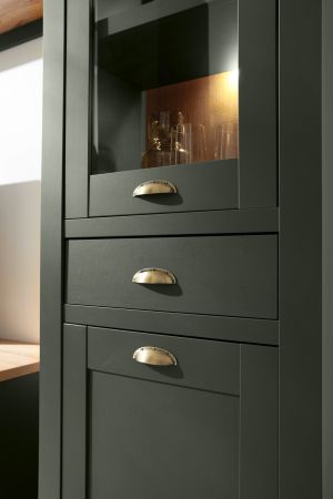 Wohnwand Norwich in gr�n und Wotan Eiche Landhaus Wohnkombination 4-teilig 308 x 207 cm