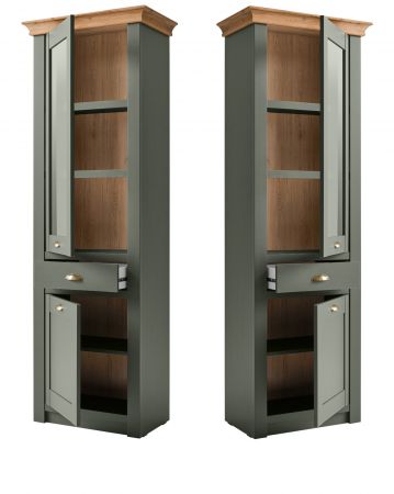 Wohnwand Norwich in gr�n und Wotan Eiche Landhaus Wohnkombination 4-teilig 308 x 207 cm