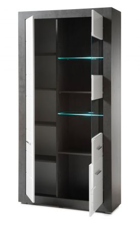 Vitrine Briard in wei� Hochglanz und grau Stone Wohn- und Esszimmer Vitrinenschrank 100 x 198 cm