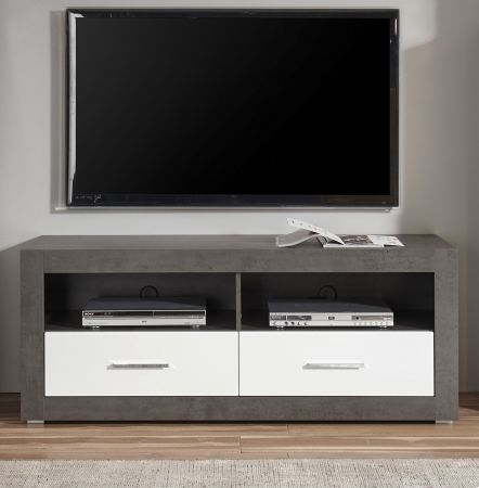 TV-Lowboard Briard in wei� Hochglanz und grau Stone TV Unterteil mit Komforth�he 150 x 61 cm