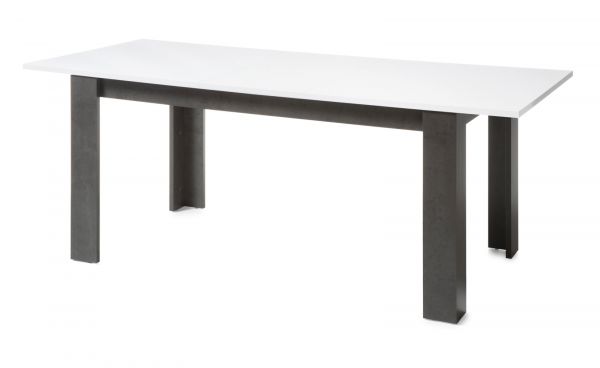 Esstisch Briard in wei� Hochglanz und grau Stone K�chentisch ausziehbar mit Einlegeplatte 158 - 200 x 88 cm