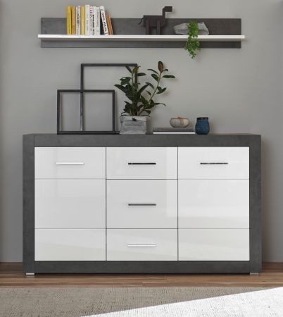 Sideboard Briard in wei� Hochglanz und grau Stone Wohn- und Esszimmer Kommode 164 x 97 cm