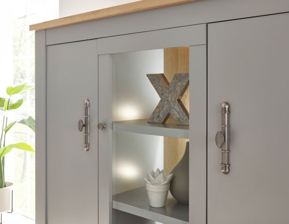 Highboard Rideau in grau und Artisan Eiche Landhaus Vitrine 138 x 142 cm