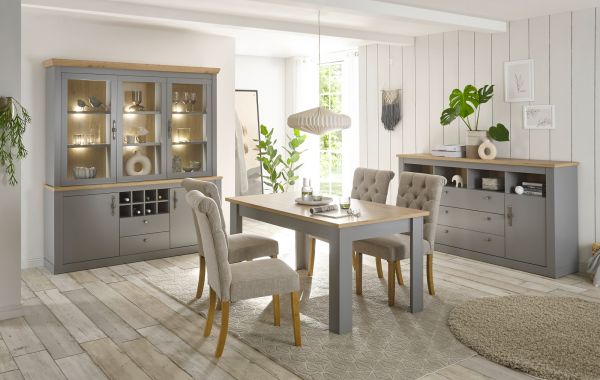 Highboard Rideau in grau und Artisan Eiche Landhaus Vitrine 138 x 142 cm