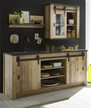 K�chenregal Stove in Used Wood hell und anthrazit K�che Wandregal 90 x 30 cm Gew�rzregal
