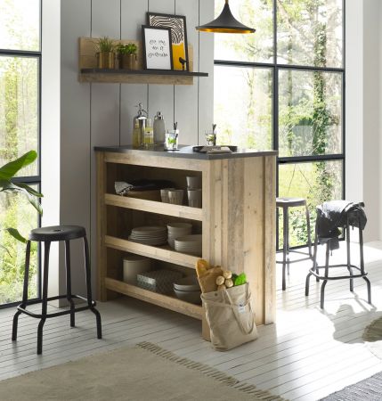 K�che mit Theke Stove in Used Wood hell und anthrazit K�chenschrank Set 6-teilig