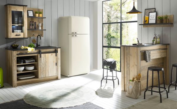 K�che mit Theke Stove in Used Wood hell und anthrazit K�chenschrank Set 5-teilig