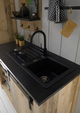 K�che mit Theke Stove in Used Wood hell und anthrazit K�chenschrank Set 5-teilig