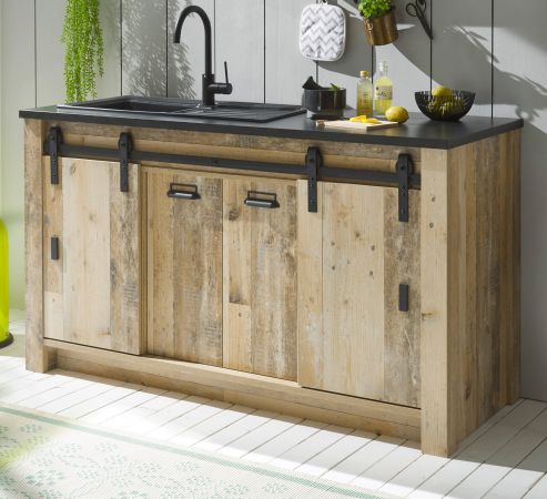 K�che Stove in Used Wood hell und anthrazit K�chenschrank Set 4-teilig
