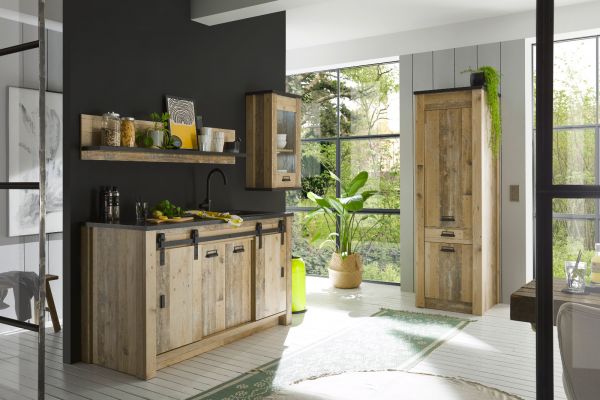 K�che Stove in Used Wood hell und anthrazit K�chenschrank Set 4-teilig