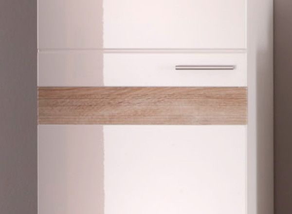 Badezimmer Waschbeckenunterschrank Mezzo in wei� Hochglanz und Eiche hell Badschrank 60 x 56 cm