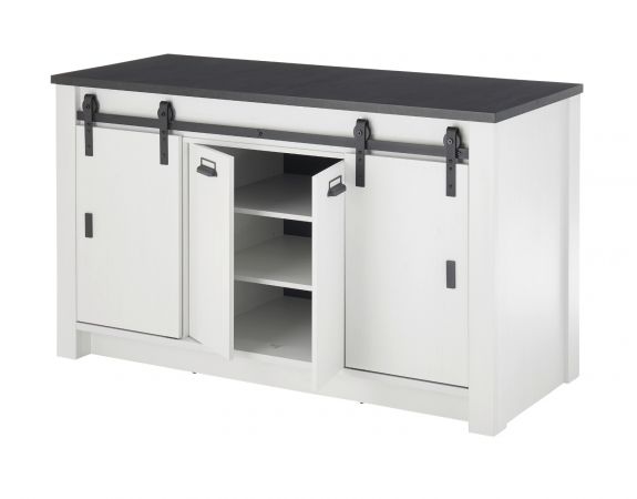 K�chenschrank Stove in wei� Pinie und anthrazit Landhaus K�che Unterschrank f�r Sp�le oder Kochfeld 161 x 93 cm