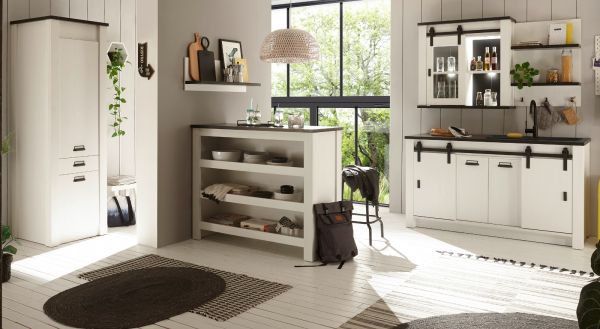 K�che mit Theke Stove in wei� Pinie und anthrazit Landhaus K�chenschrank Set 6-teilig