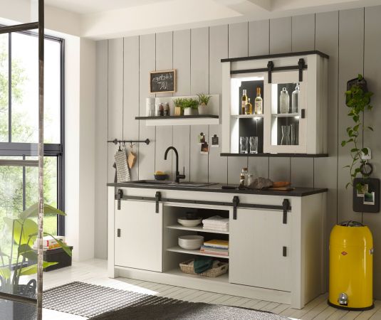 K�che Stove in wei� Pinie und anthrazit Landhaus K�chenschrank Set 3-teilig